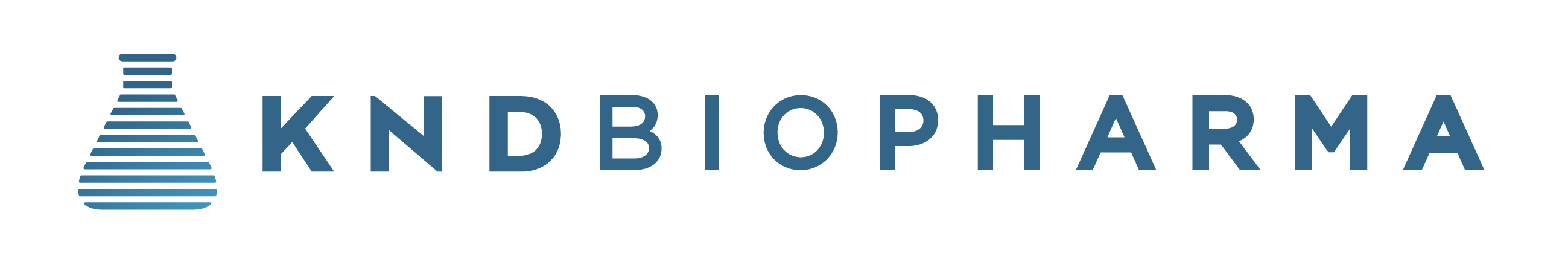 KND Biopharma Logo in blue containing flask icon and text: kndbiopharma